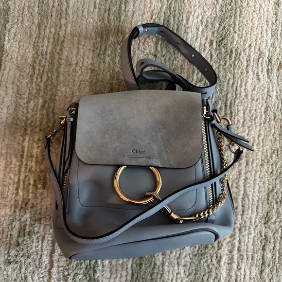 Chloe Faye Blue Leather and Suede Shoulder Bag - Picture 2 of 5
